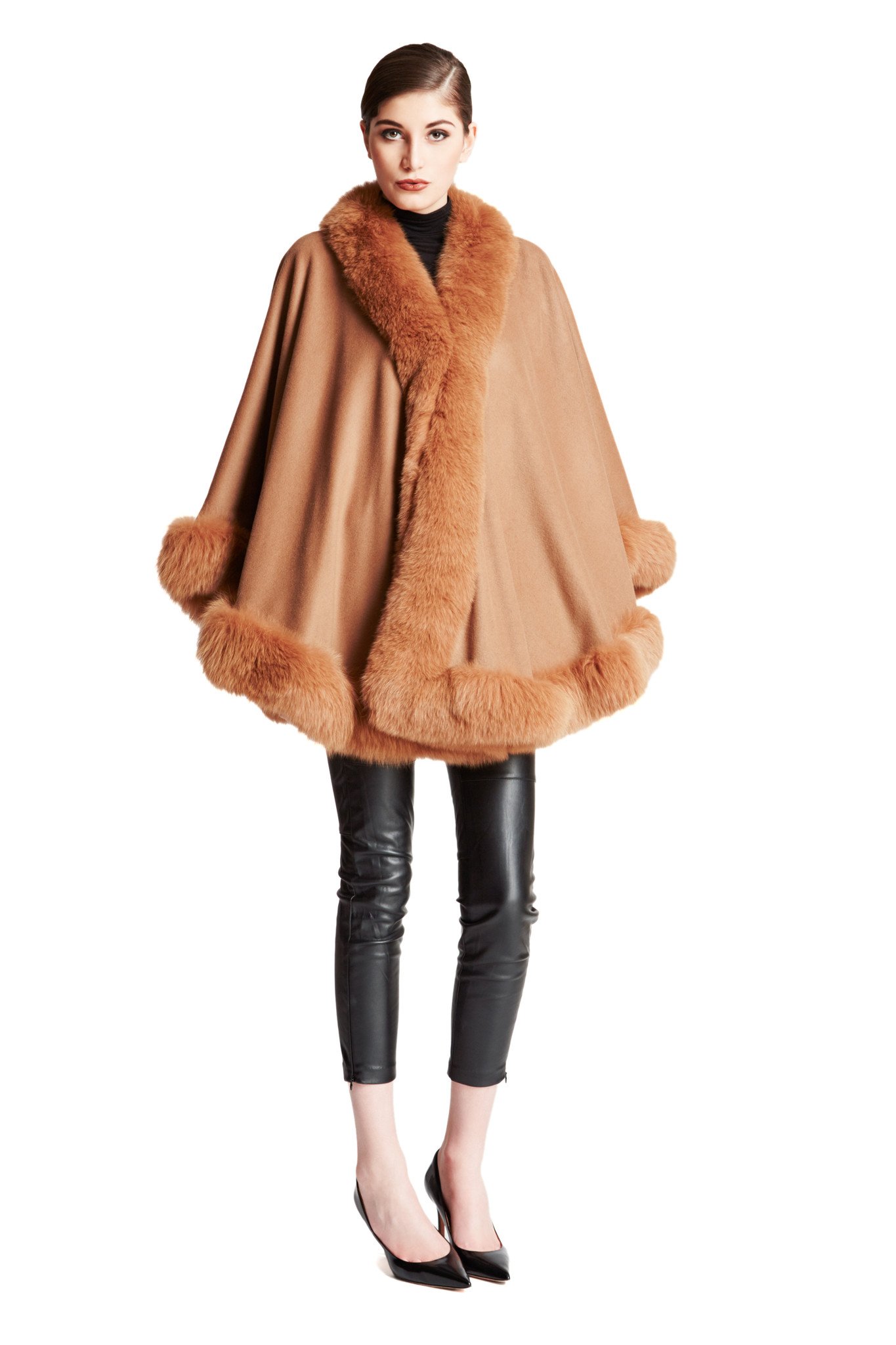 Faux Fur Shawl Wrap Women Poncho Cape Faux Fur Trim Coat
